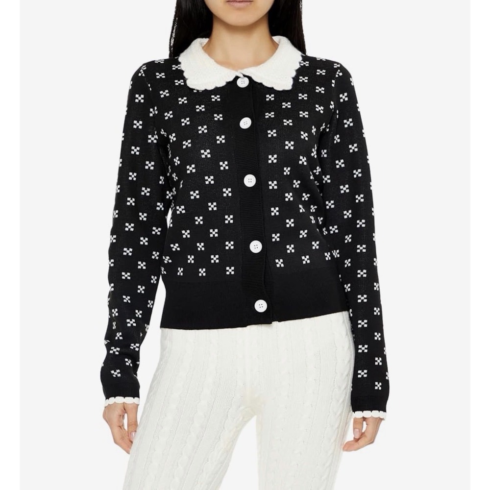 NEW Forever 21 Black Raisonnel Collared Knit Cardigan Sweater Button Down Size S